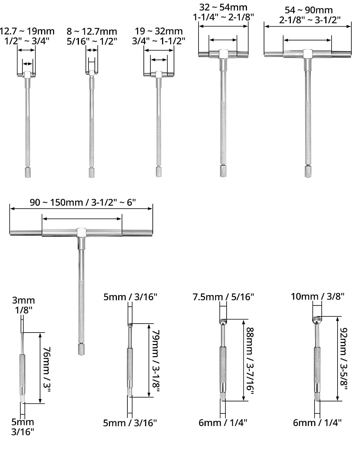 Stainless Steel Telescoping Bore Gauge Set – 1/8″ to 1/2″ Range and T Bore Hole