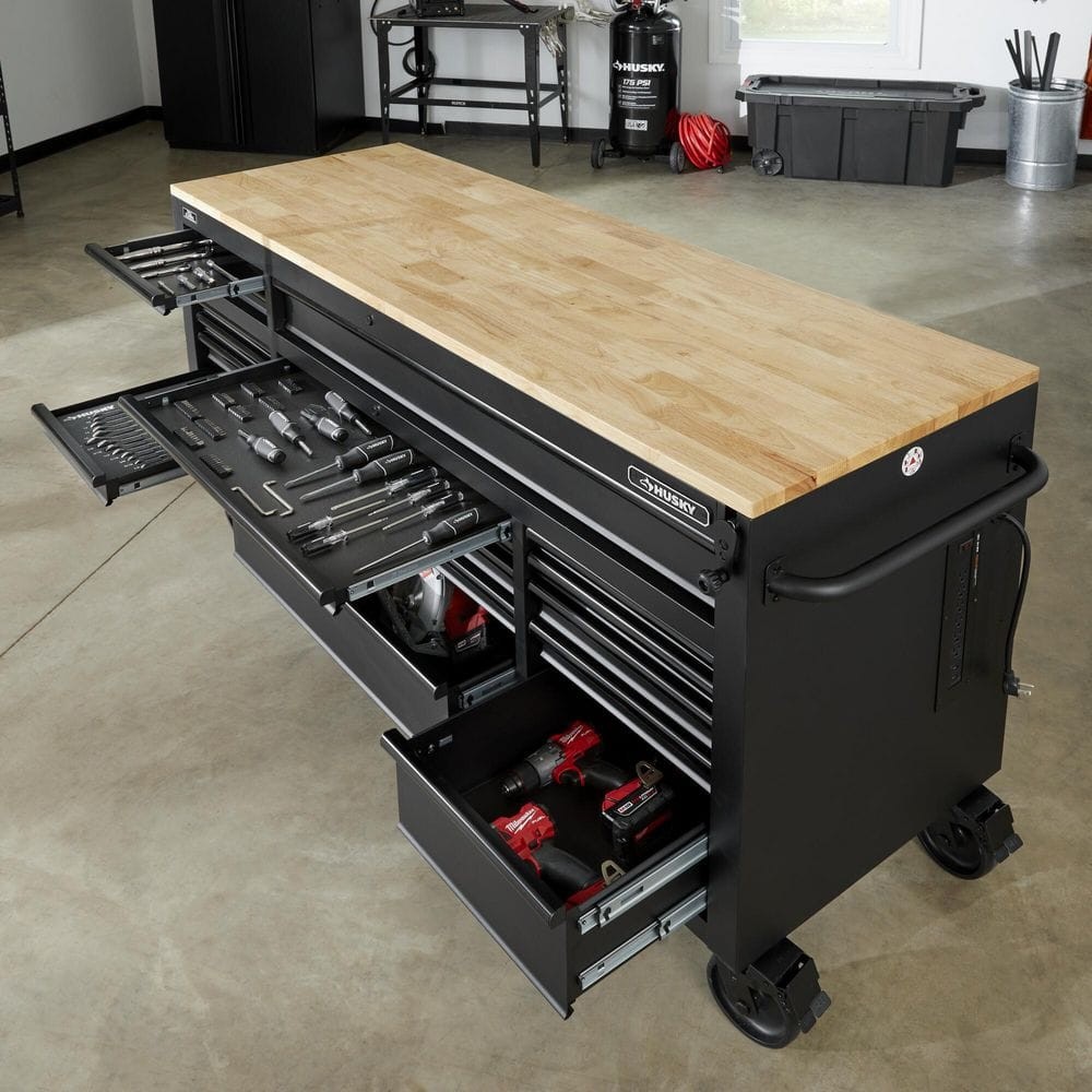 72 In. W X 24 In. D Heavy Duty 18-Drawer Mobile Workbench Cabinet with Adjustabl