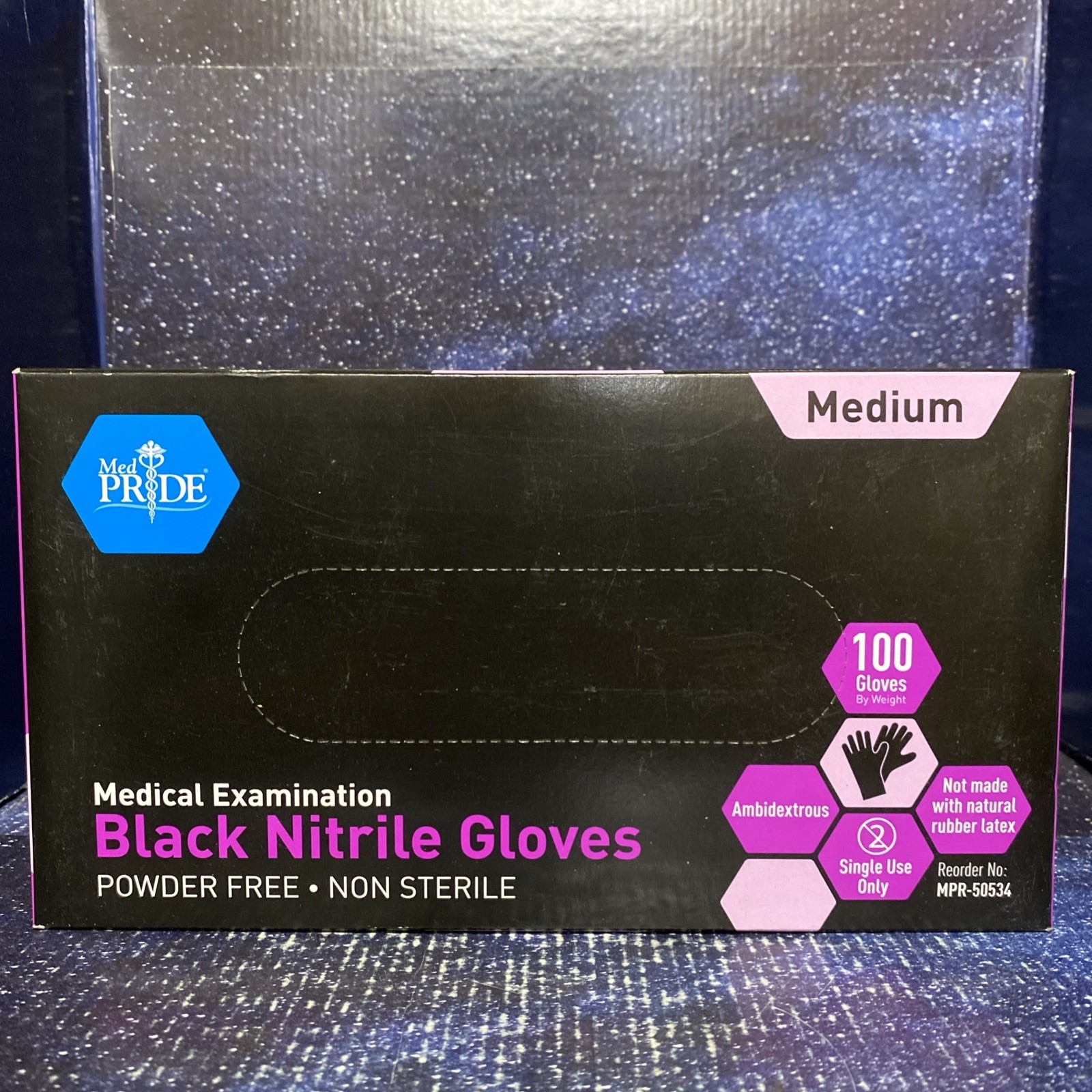 MedPride Medical Examination Nitrile Gloves, M, Powder Free, Small,Black-100/Box