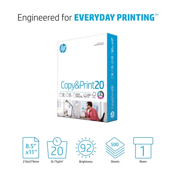 HP Printer Paper 8.5 x 11 Paper Copy &Print 20 lb 1 Ream Case -500 Sheets (3 Pk)