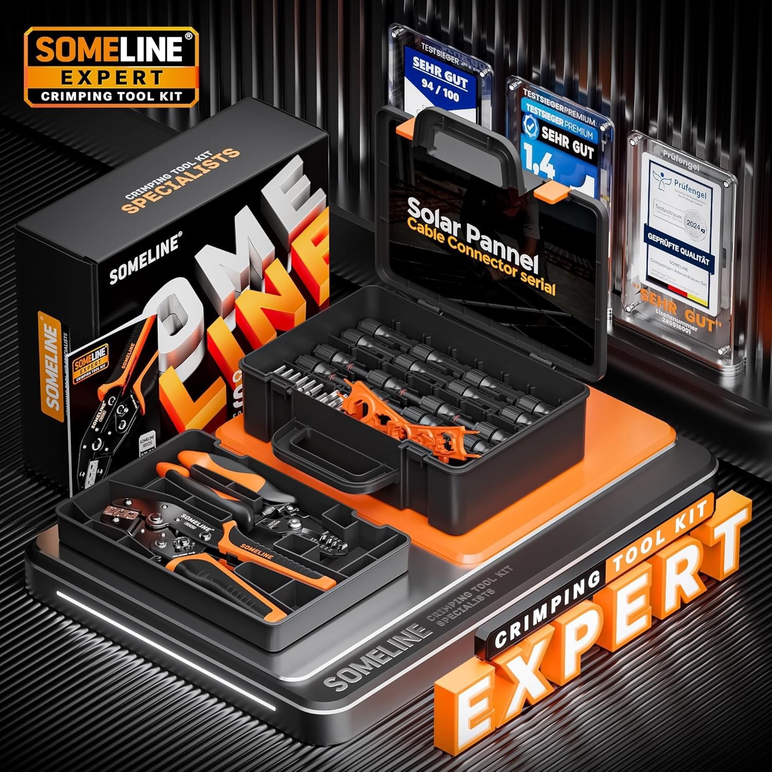 Ergonomic Solar Crimping Tool Kit: 14-10 AWG, 12 Pairs of Connectors Included