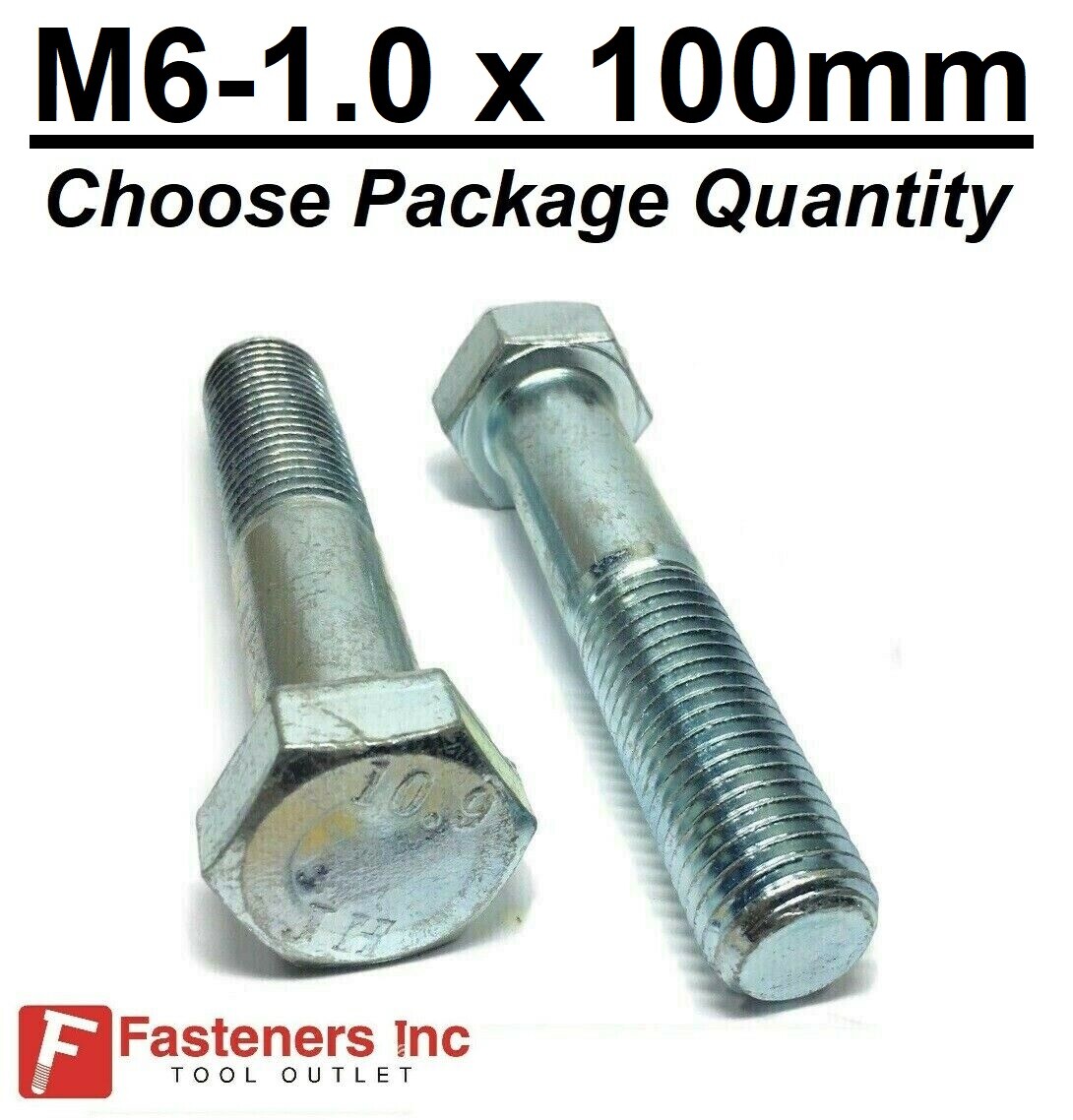 M6-1.0 x 100mm Metric Hex Cap Screws Bolts Zinc Grade 10.9 (Choose Pkg Qty’s)