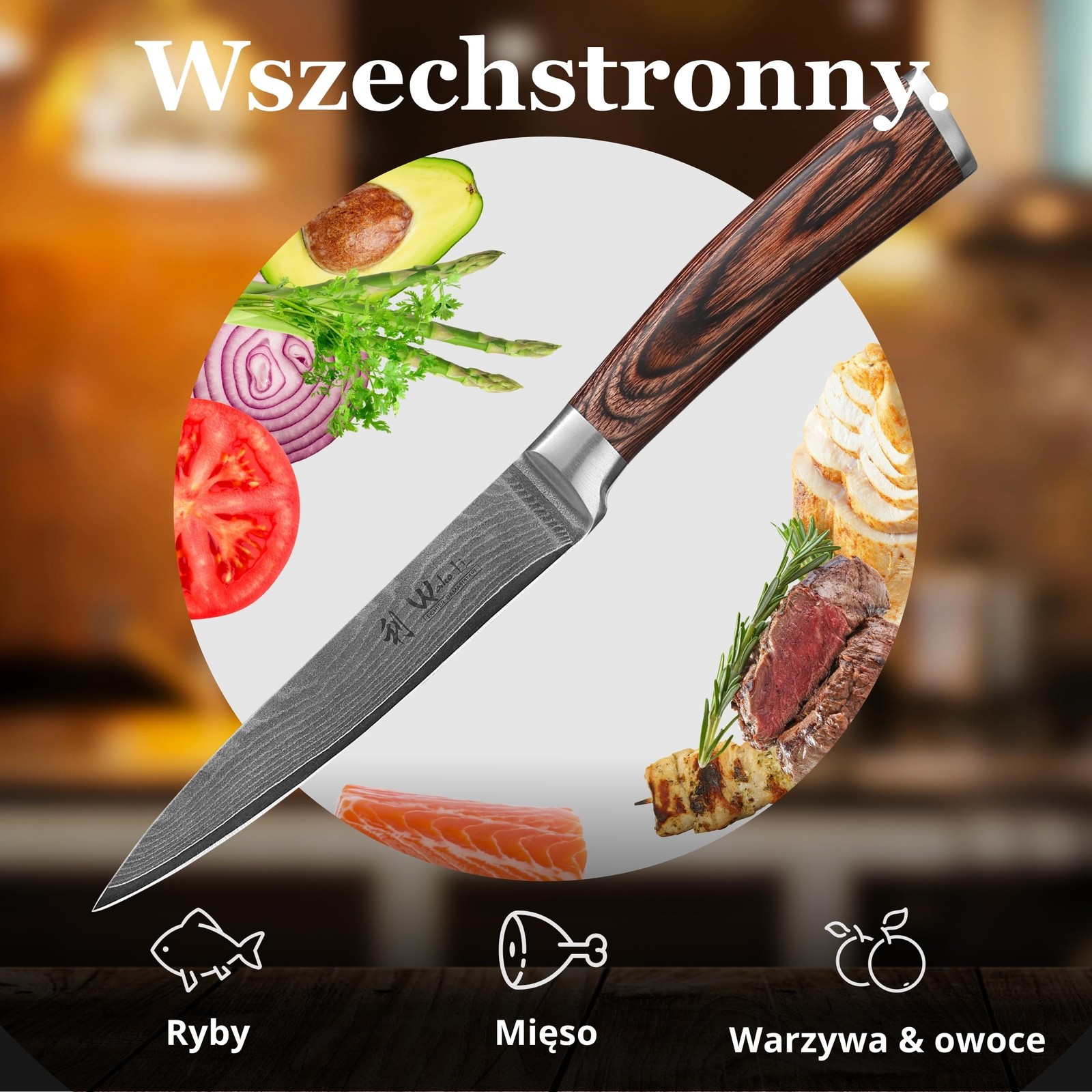Wakoli Edib Damascus Utility Kitchen For Everyday Use 67-Layer Damascus Steel