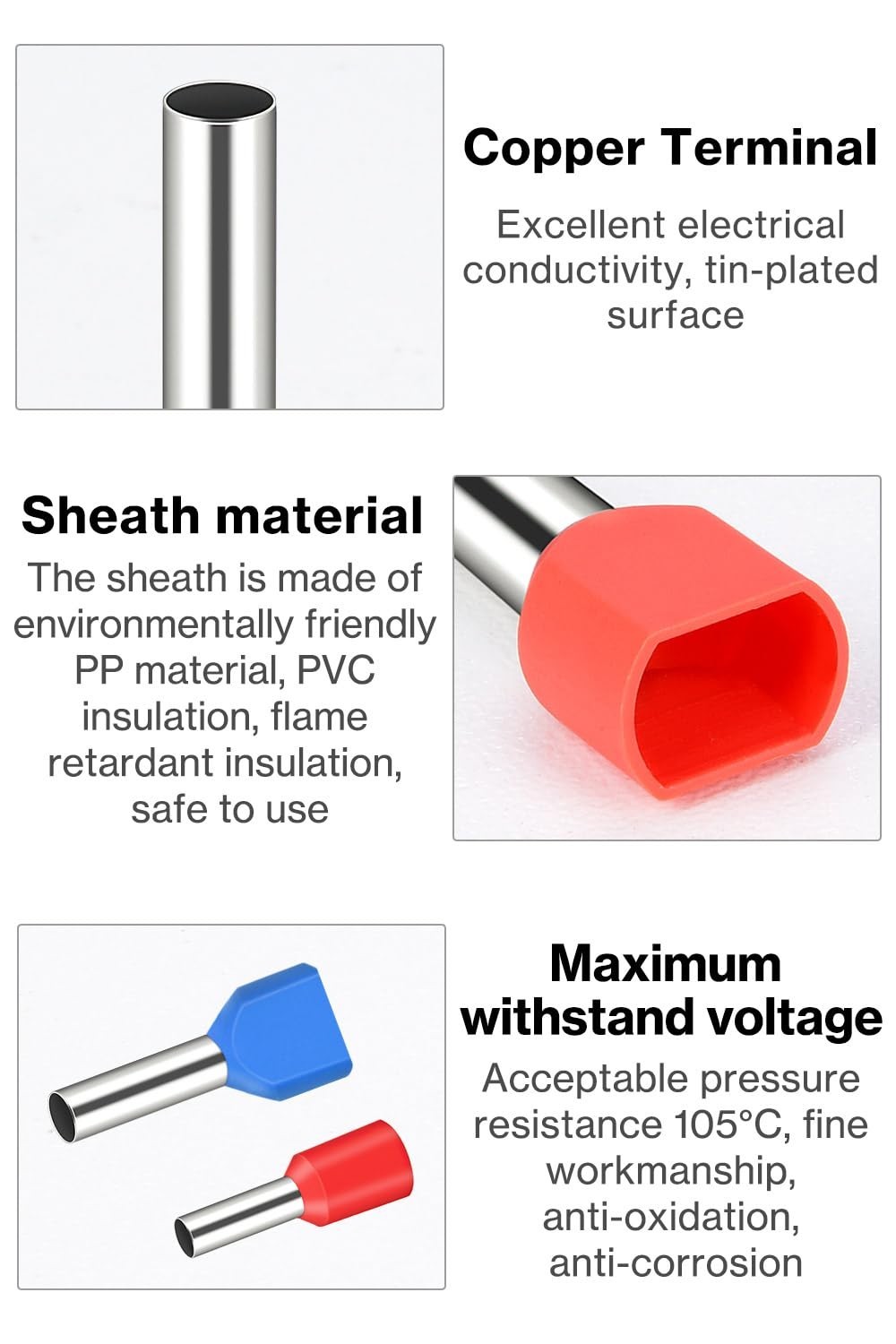 1200pcs Wire Ferrule Kit: Single & Double Ferrules Set/`