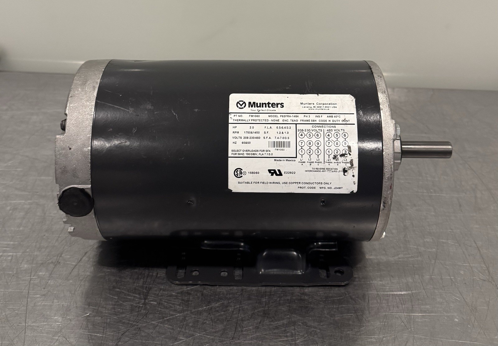 Munters FM1060 Motor 2HP 1750/1450 RPM P63FRA-1464 NEW! SHIPS FREE!