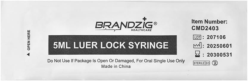 5ml syringe luer lock (No Needle) – Sterile, Individually Wrapped – 100 Pack – f