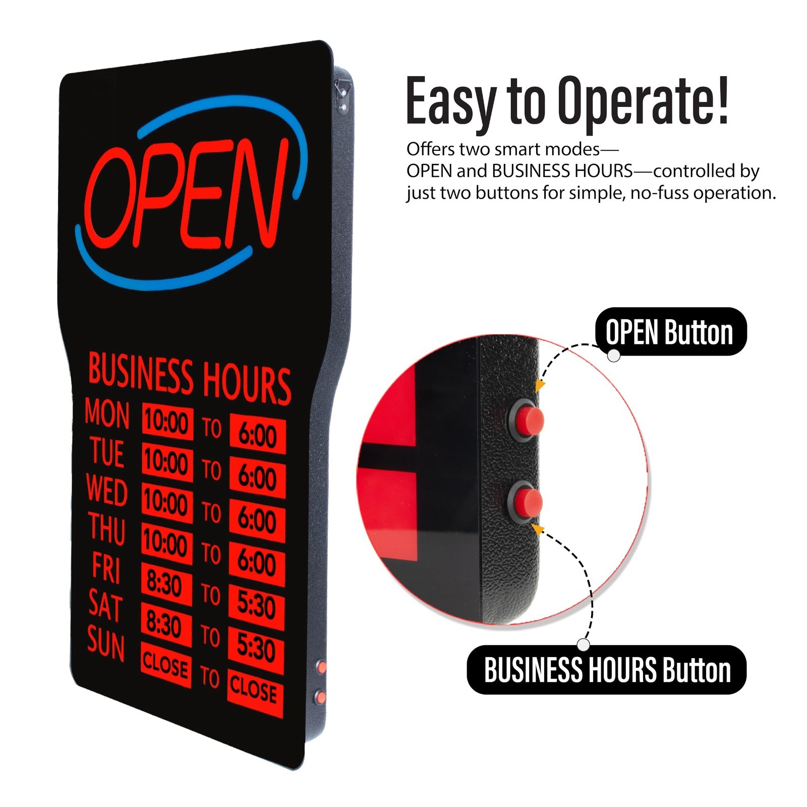 [LITE DELIGHT] LED Open Sign with Business Hours Stickers (Includes Chain&Hooks)