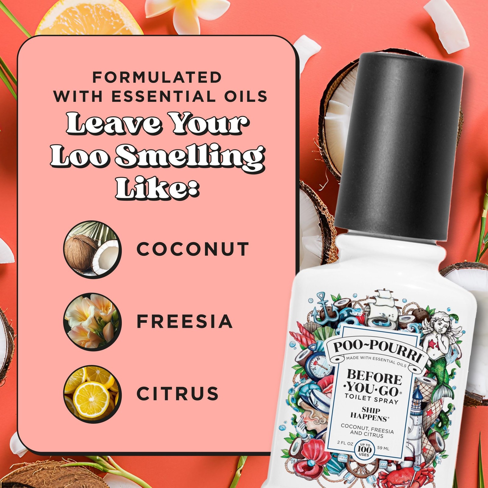 Poo-Pourri Before-You-Go Toilet Spray, Ship Happens, 2 Fl Oz – Coconut, Frees…