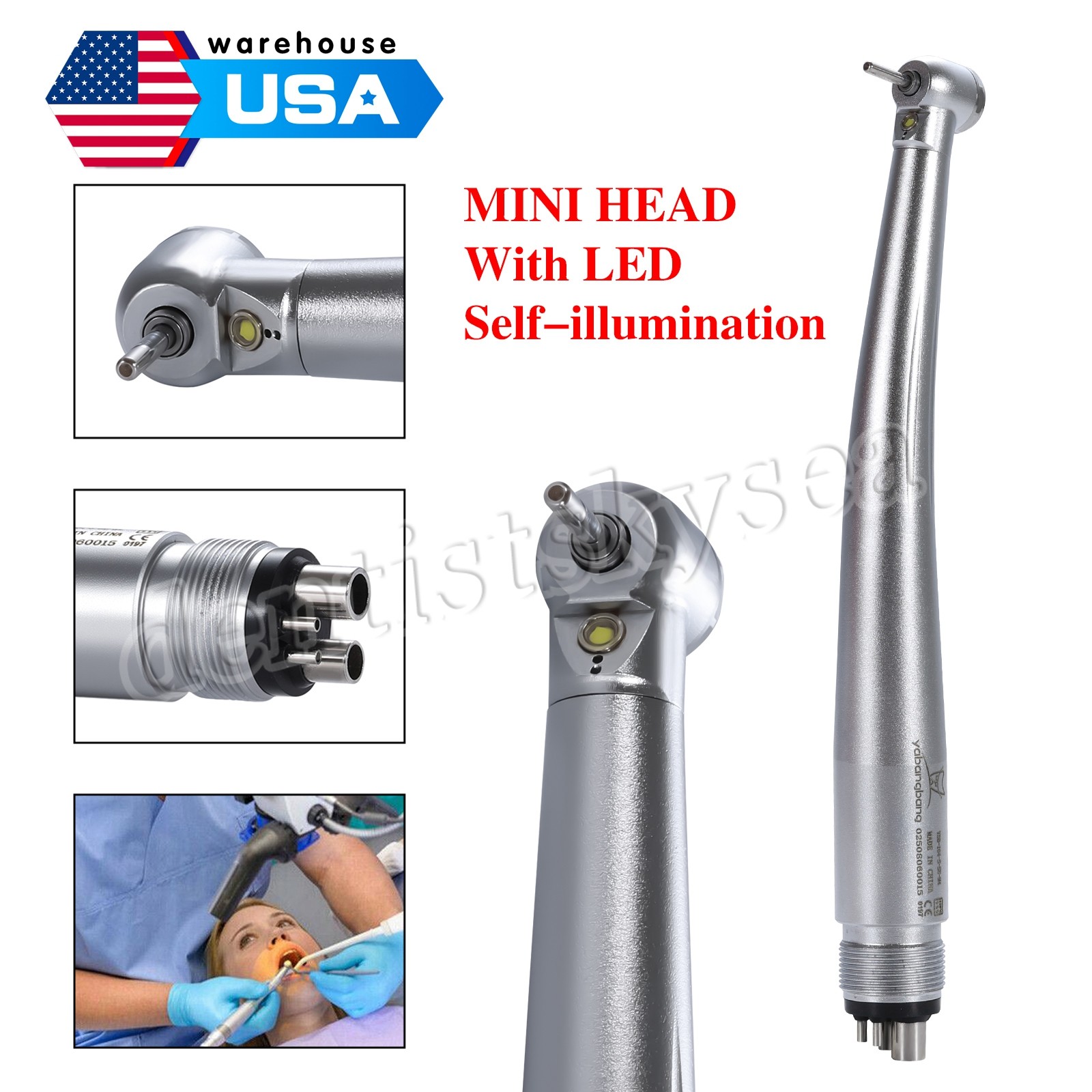 Mini Small Head Dental Fiber Optic LED E-generator Handpiece /High Speed 4Holes