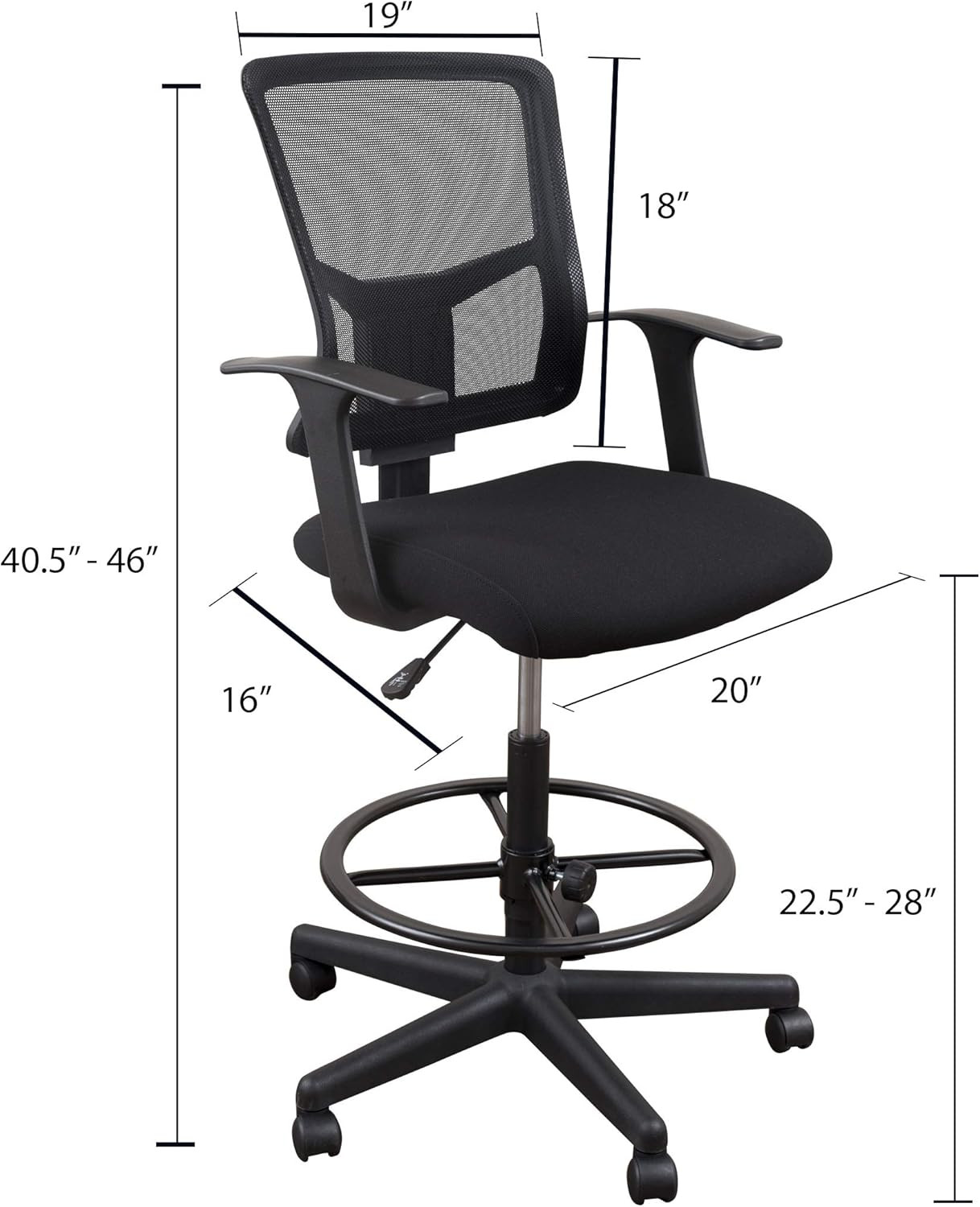 Sit to Stand Drafting Task Stool Chair for Standing Desks with Adjustable Footre
