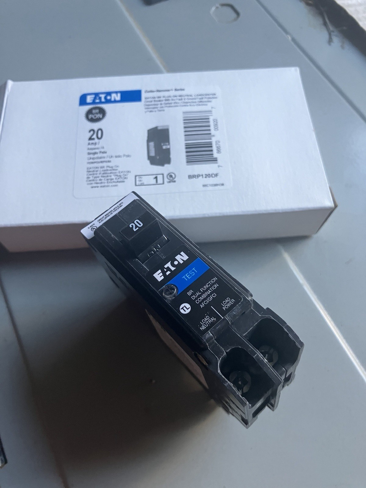 EATON BRP120DF 20A DUAL FUNCTION COMBO ARC FAULT & GROUND FAULT BREAKER