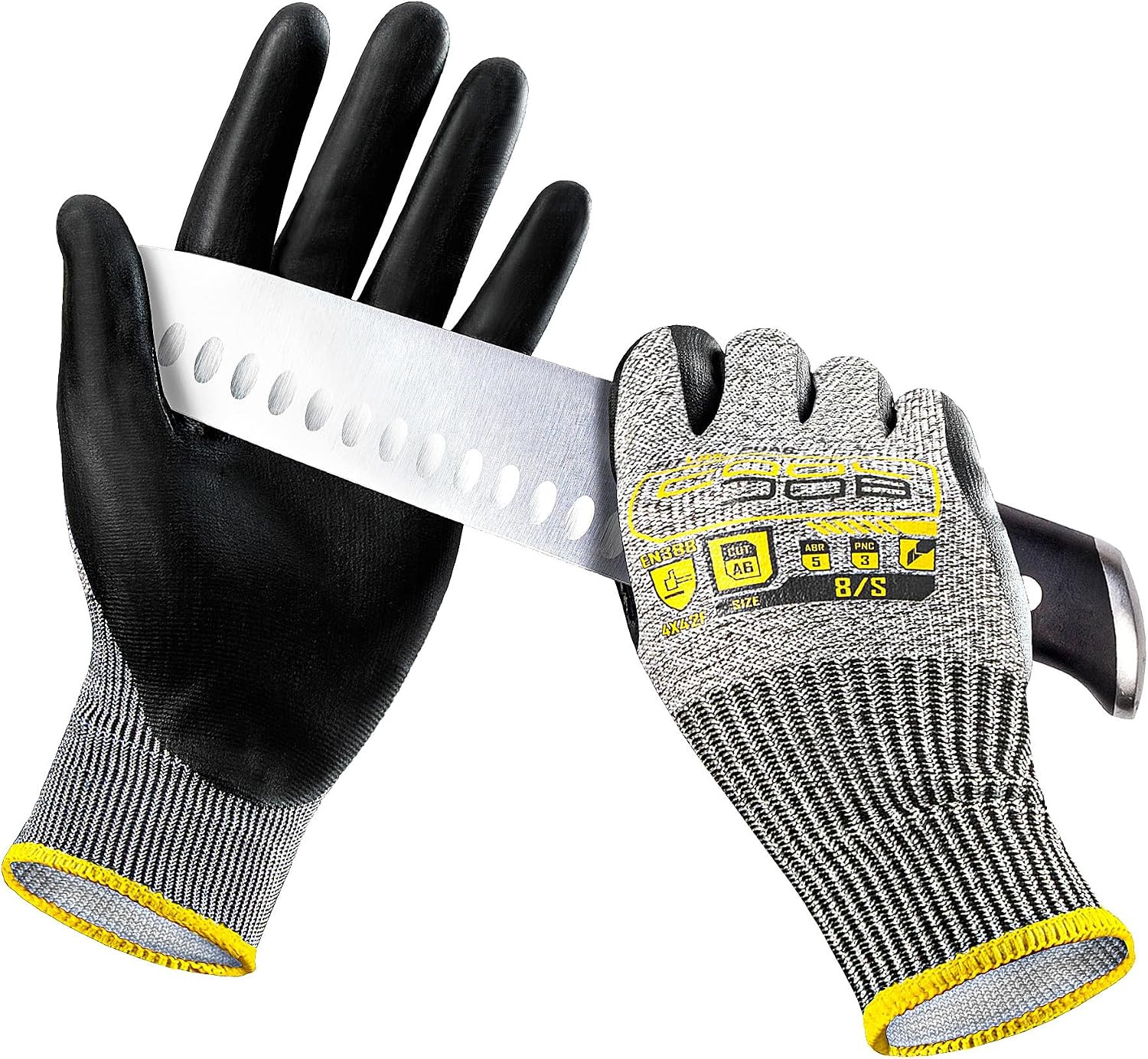12/120 Pairs Cut Resistant Work Gloves PU Coating, ANSI A2 A4 A6 A9