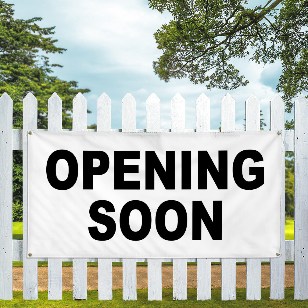 Vinyl Banner Multiple Sizes Opening Soon Weatherproof Industrial Yard Signs