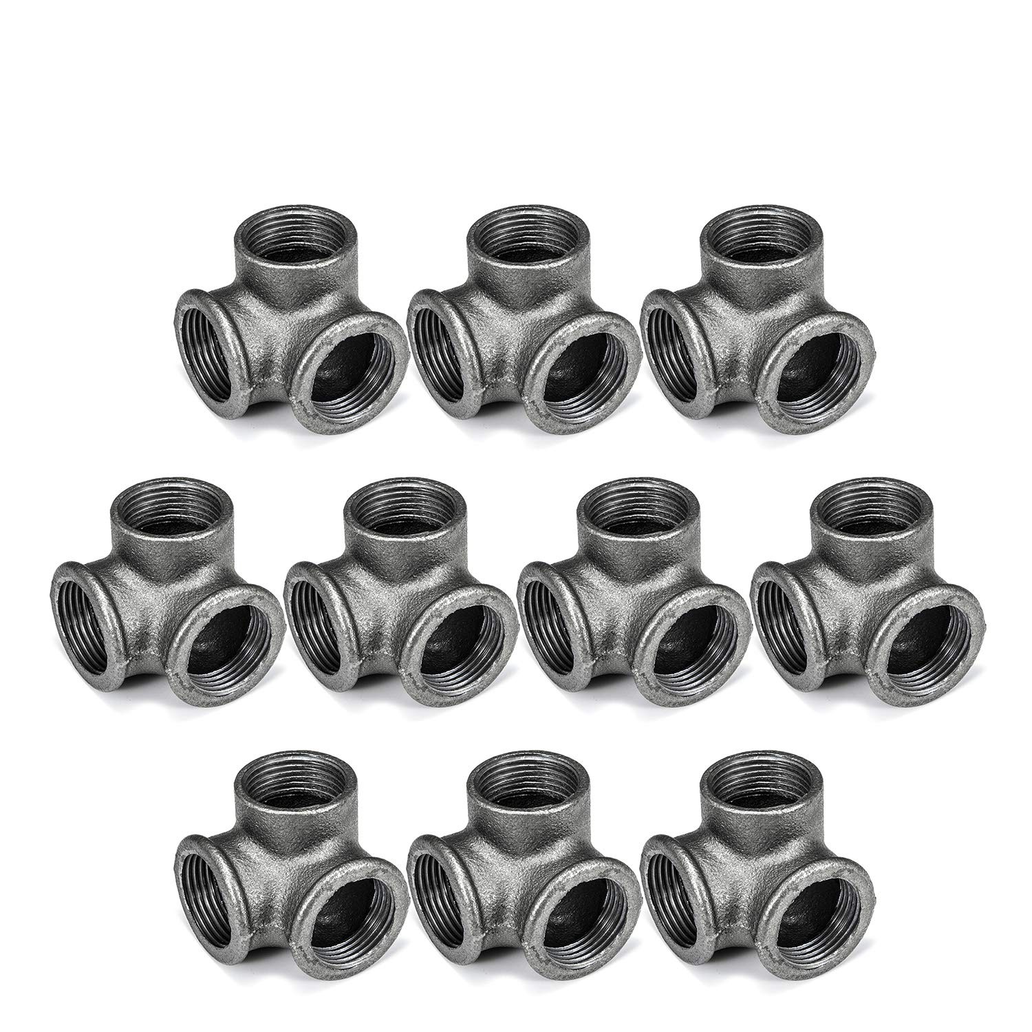1/2″ 3-Way Side Outlet Elbow, Home TZH Cast Malleable Iron 3 0.5 Inch, Gray