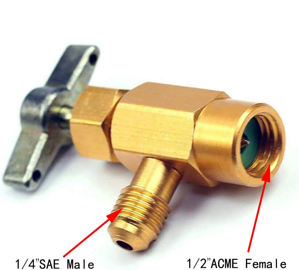 1/2″Acme 1/4″SAE Refrigeration Can Tap Opener Tank Adapter Dispensing Valve Tool