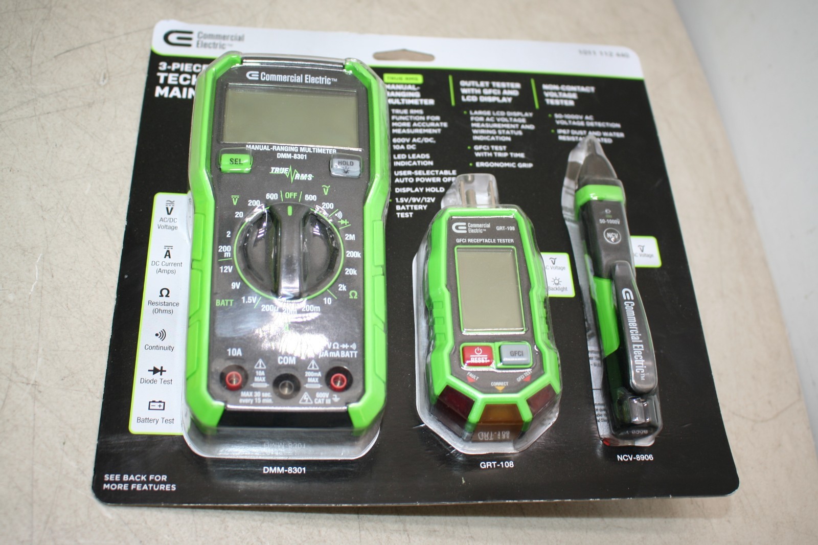 Commercial Electric 3-piece Technician Maintenance Kit DMM-8301/GRT-108/NCV-8906