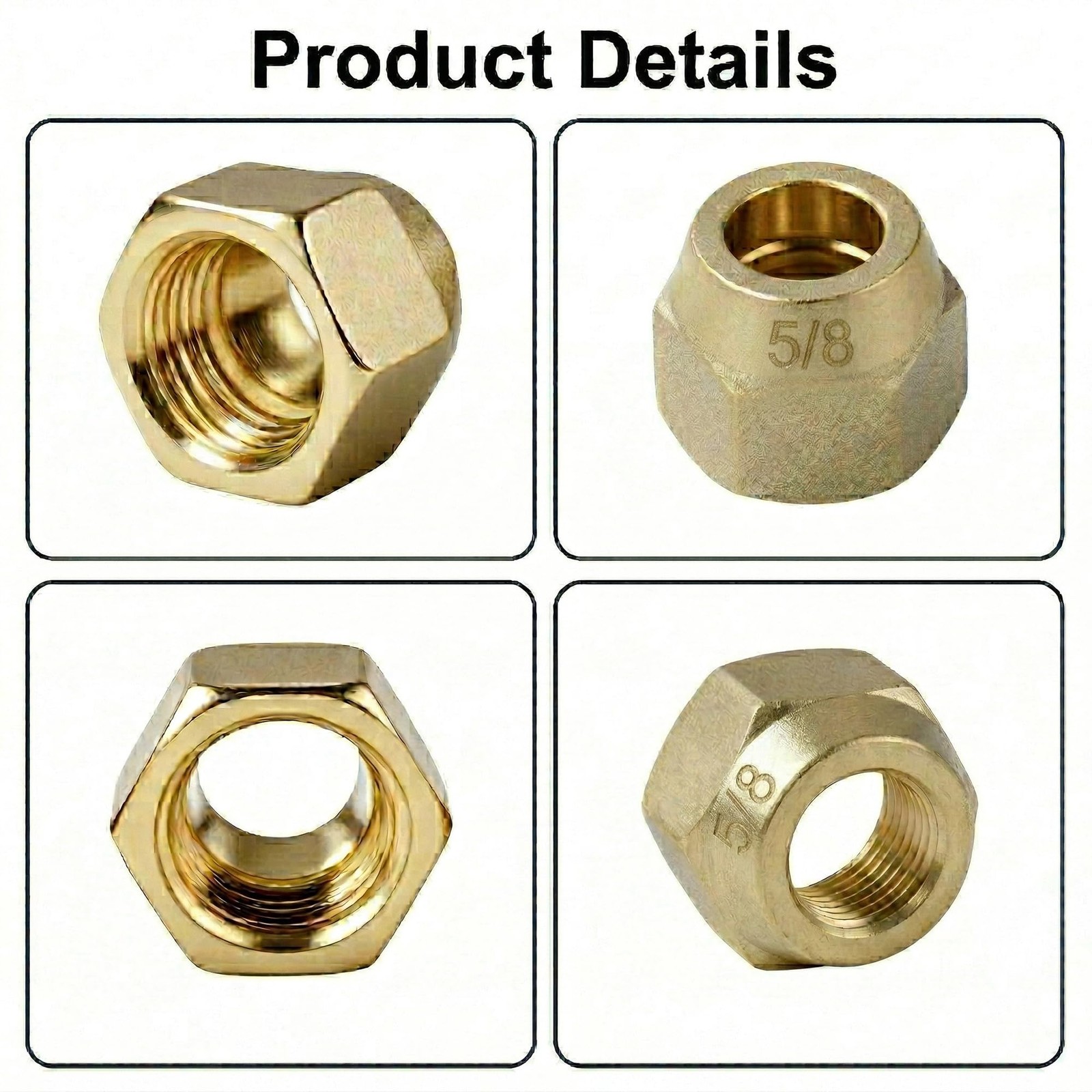 5 Pack 5/8″ Brass Flare Nut, SAE 45 Degree Tube Fitting 5/8in,