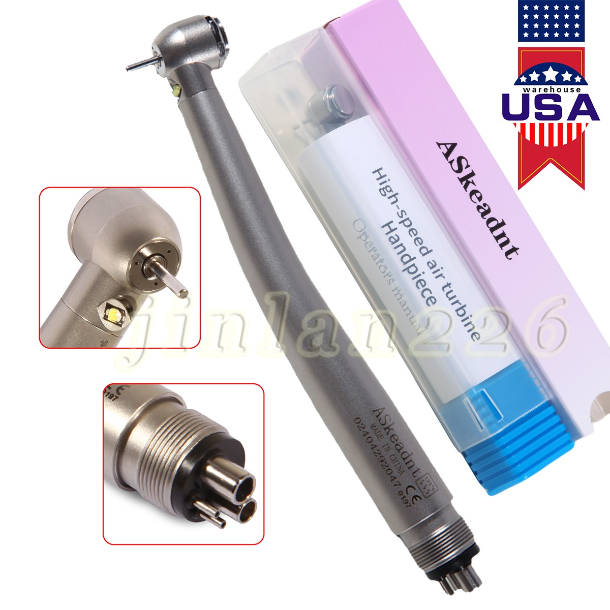Dental LED E-Generator Fiber Optic High Speed Handpiece 4 Hole NSK Style