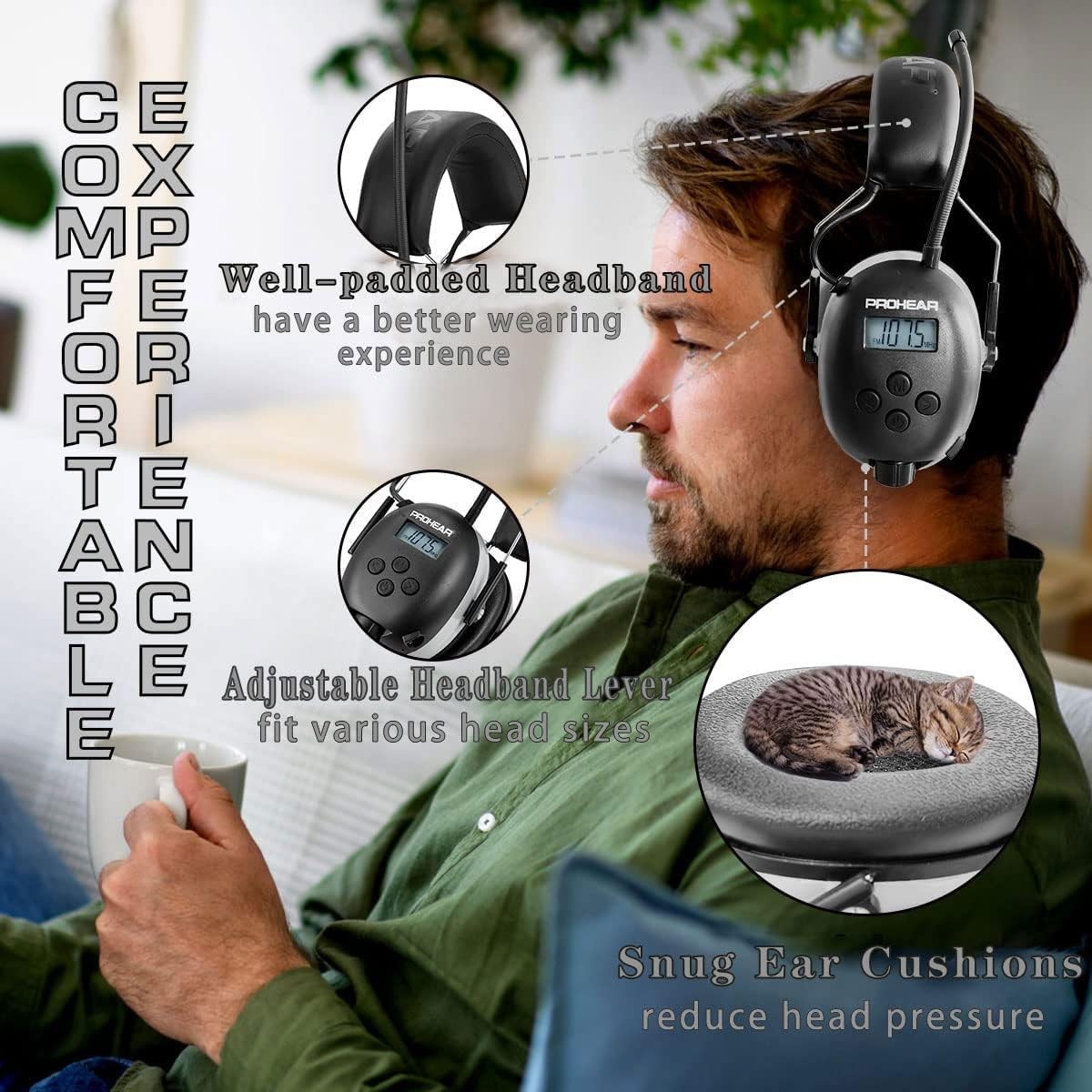 AM FM Digital Ear Protection 25Db NRR Audio Headphones, Noise Reduction Hearing