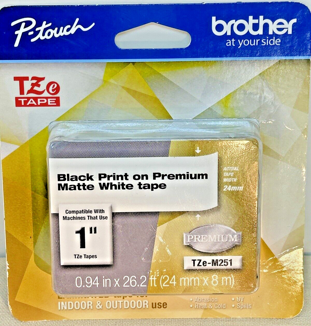 Brother TZeM251 Black Print on Premium Matte White Laminated Tape P-touch 1″ NEW