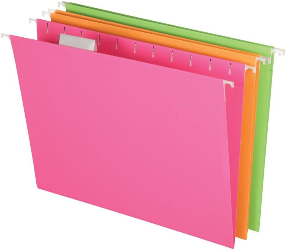 Pendaflex Glow Hanging File Folders, Letter Size, Assorted, Case Pack of 12 (816
