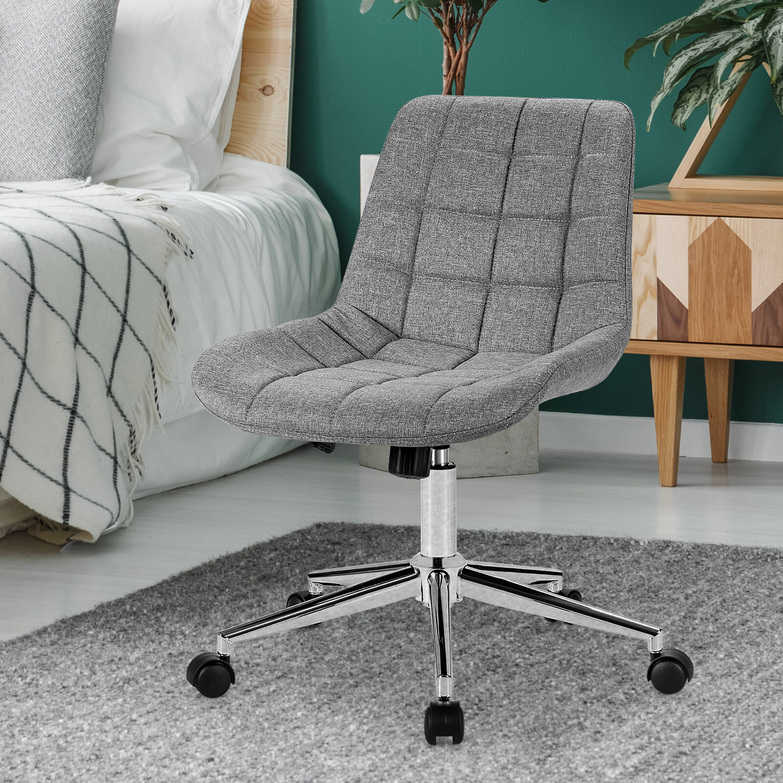 Costway Armless Office Chair Mid-Back Height Adjustable Fabric Task Swivel Chair