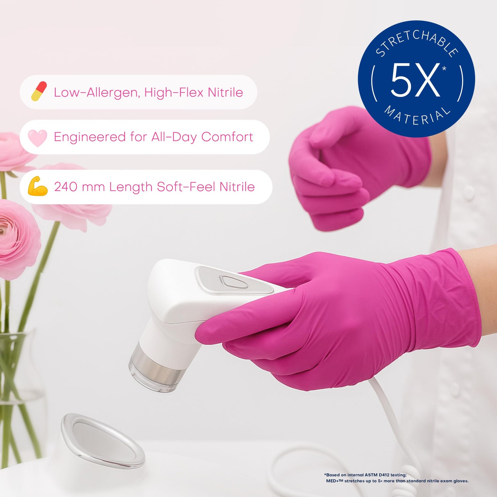 Supmedic Nitrile Exam Gloves, 4 Mil 100 Pcs Medium, Medium (Rose Orchid)