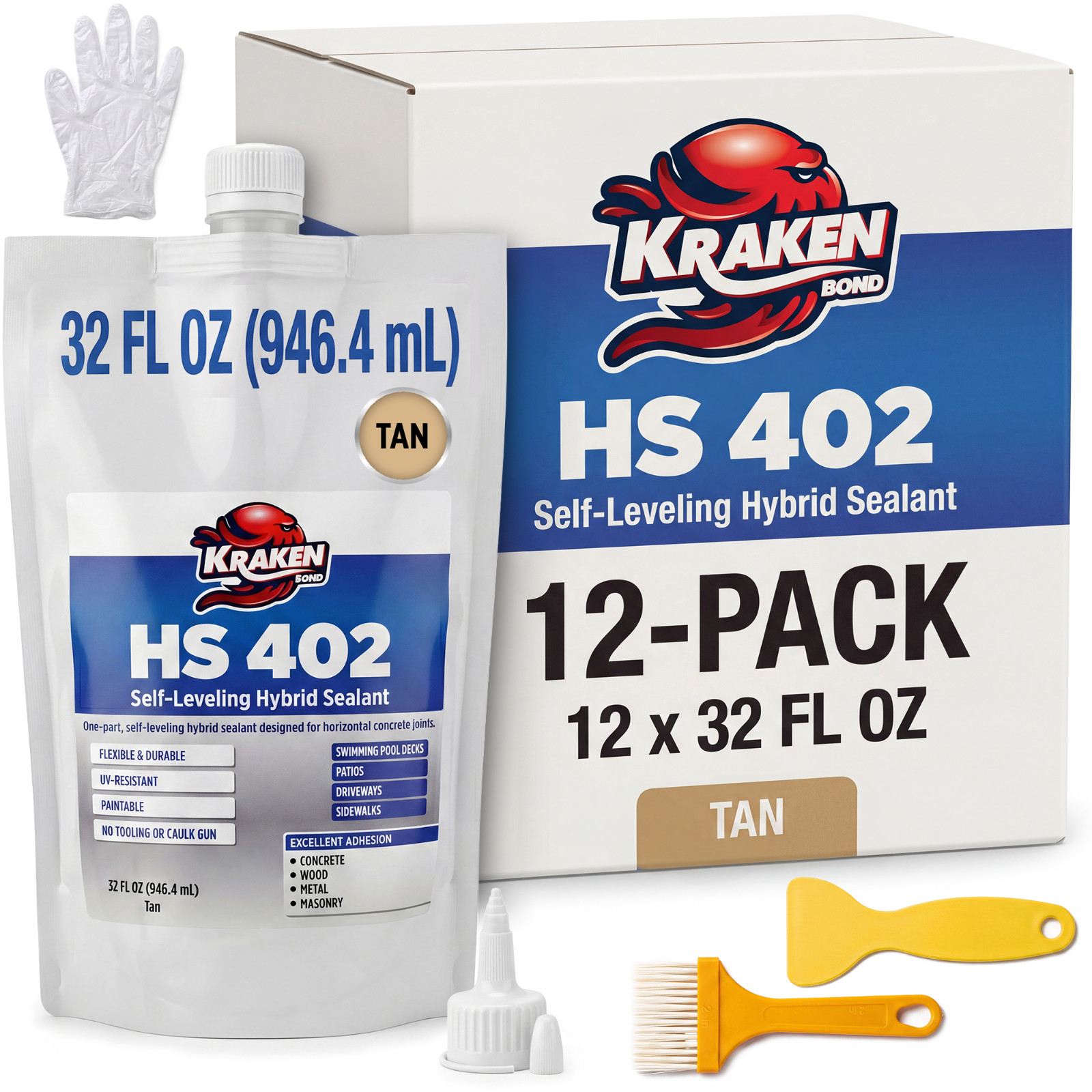 Kraken Bond HS 402 Self-Leveling Hybrid Sealant, 32fl.oz 12 Pack – Tan