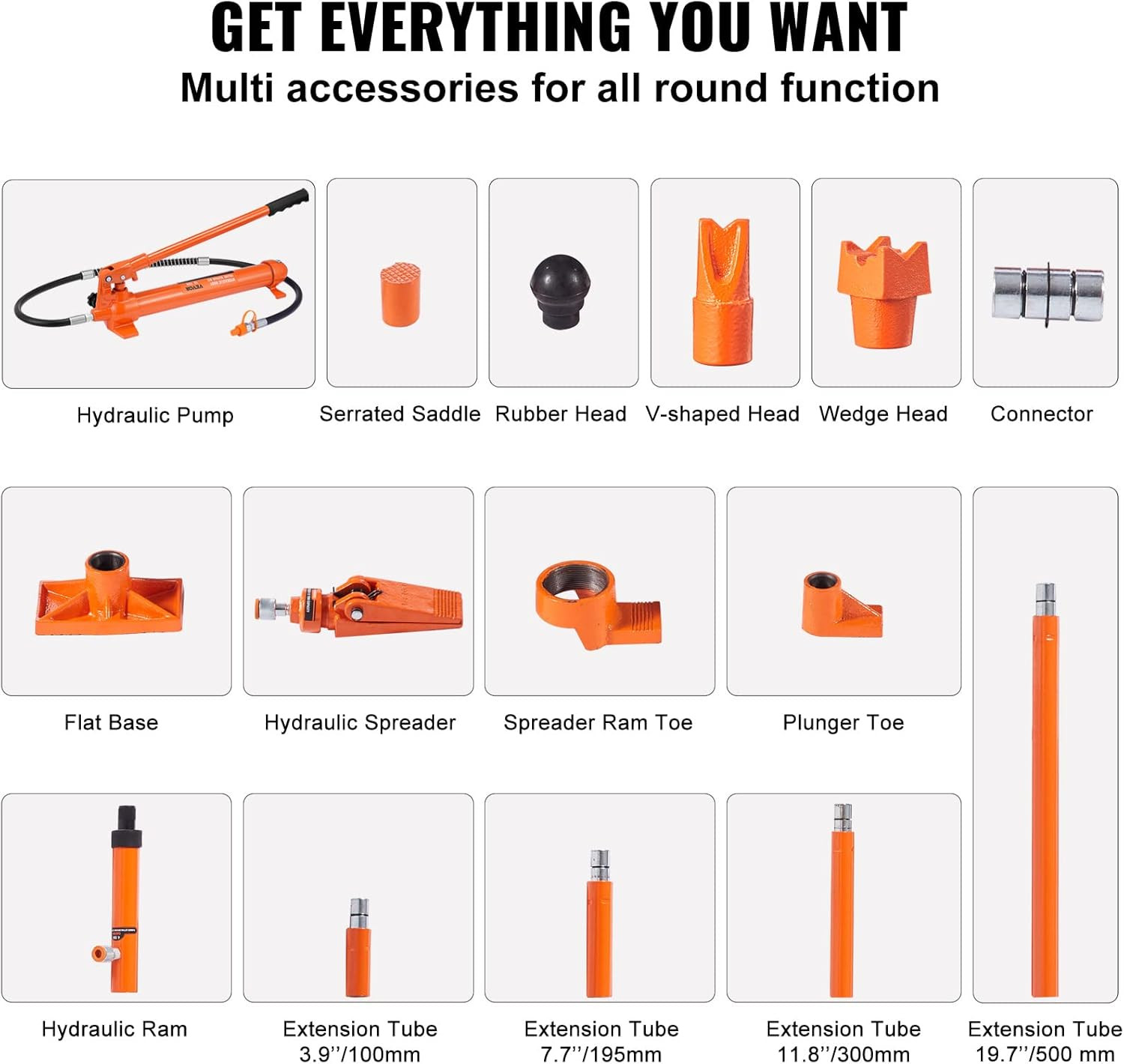 12 Ton Porta Power Kit, Hydraulic Ram with Pump with 4.6 Ft/1.4 M Oil Hose, Port