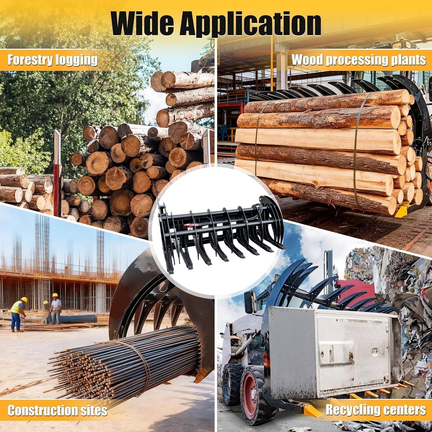 72in Root Rake Skid Steer Grapple Attachment Fits Bobcat Skid Steer Quick Attach