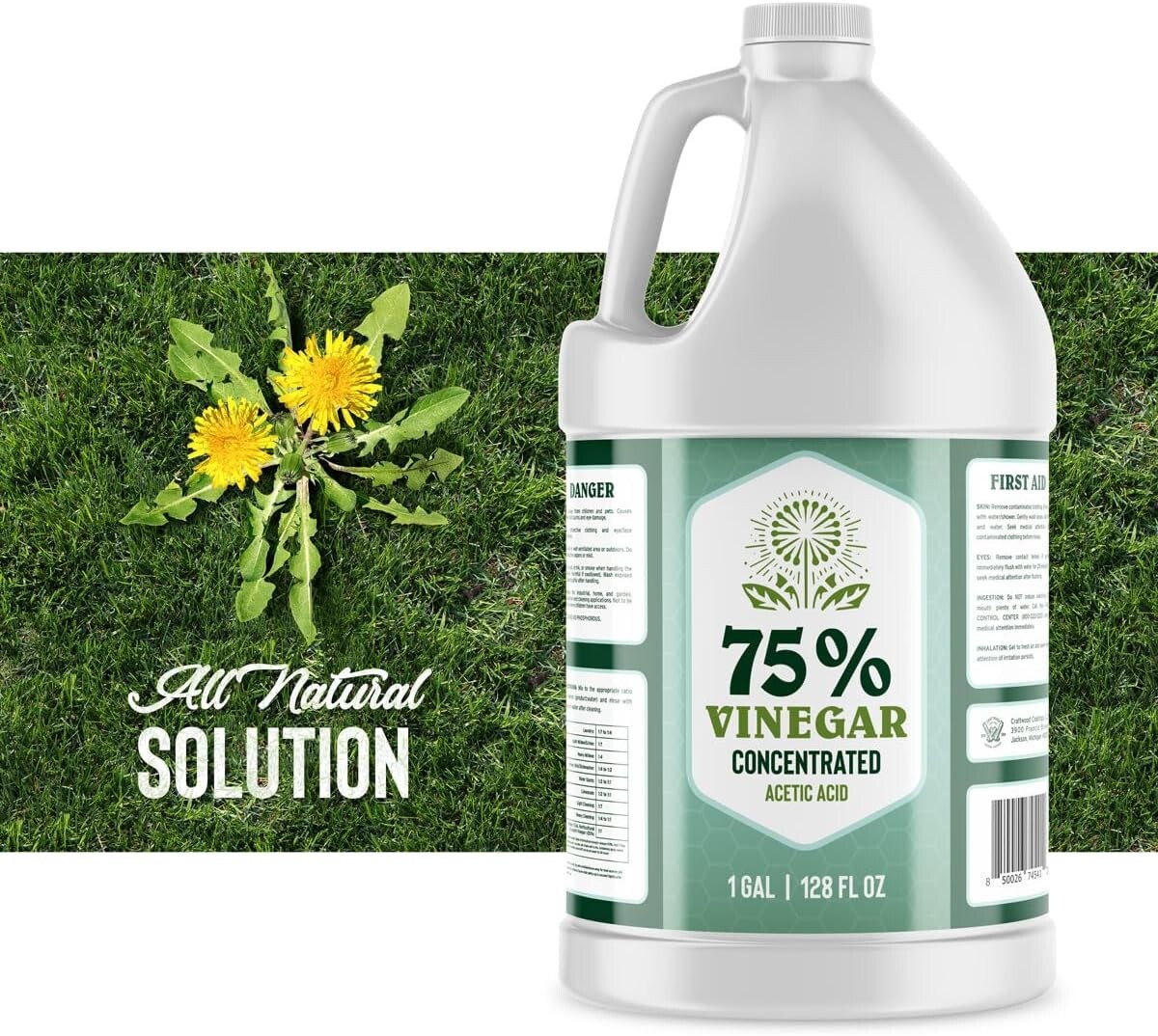 75% Vinegar – 1 Gallon – Concentrated Acetic Acid – Heavy Duty – USA Bulk