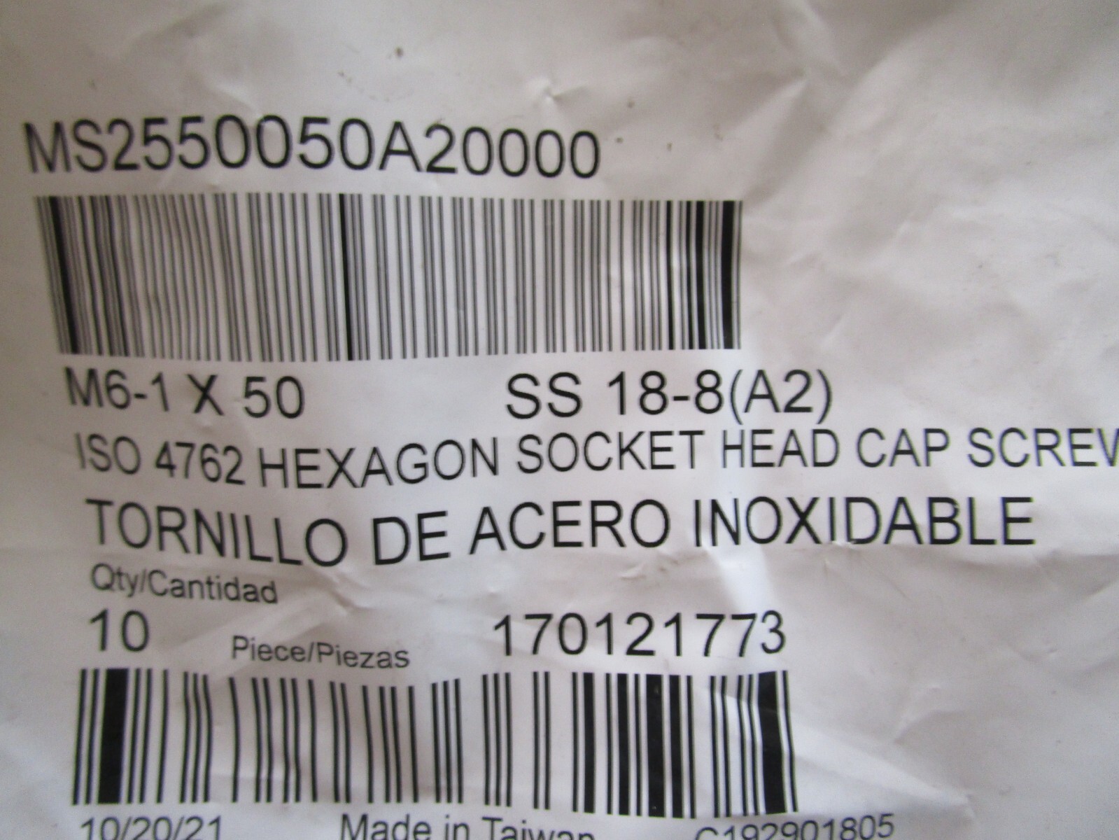 M6-1.0 x 50mm ISO 4762/DIN 912 Hex A2-70 Stainless Steel Socket Cap Screw QTY 10