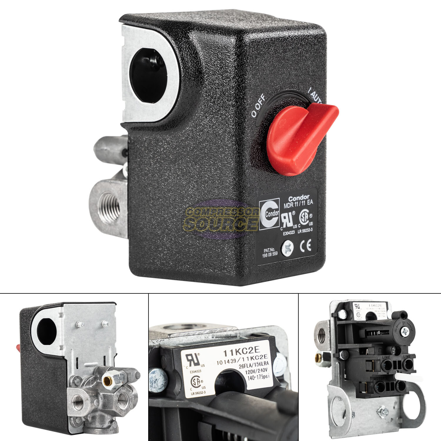 Condor 11KC2E Pressure Switch Control Valve 140-175PSI 4 Port 1/4″ FNPT MDR11/11