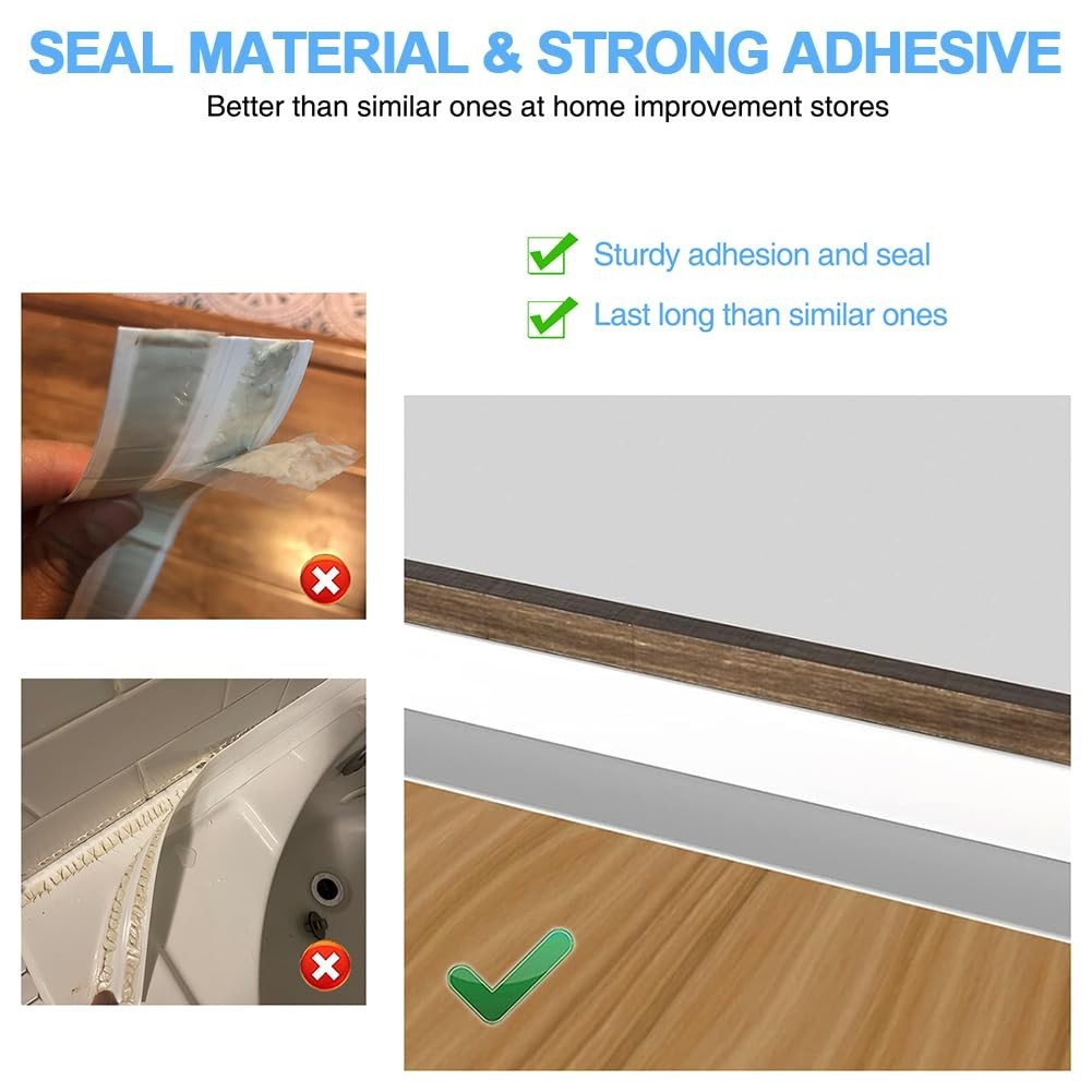 2 Rolls White Caulk Tape – Quick, Mess-Free Installation for Bathroom & Kitchen