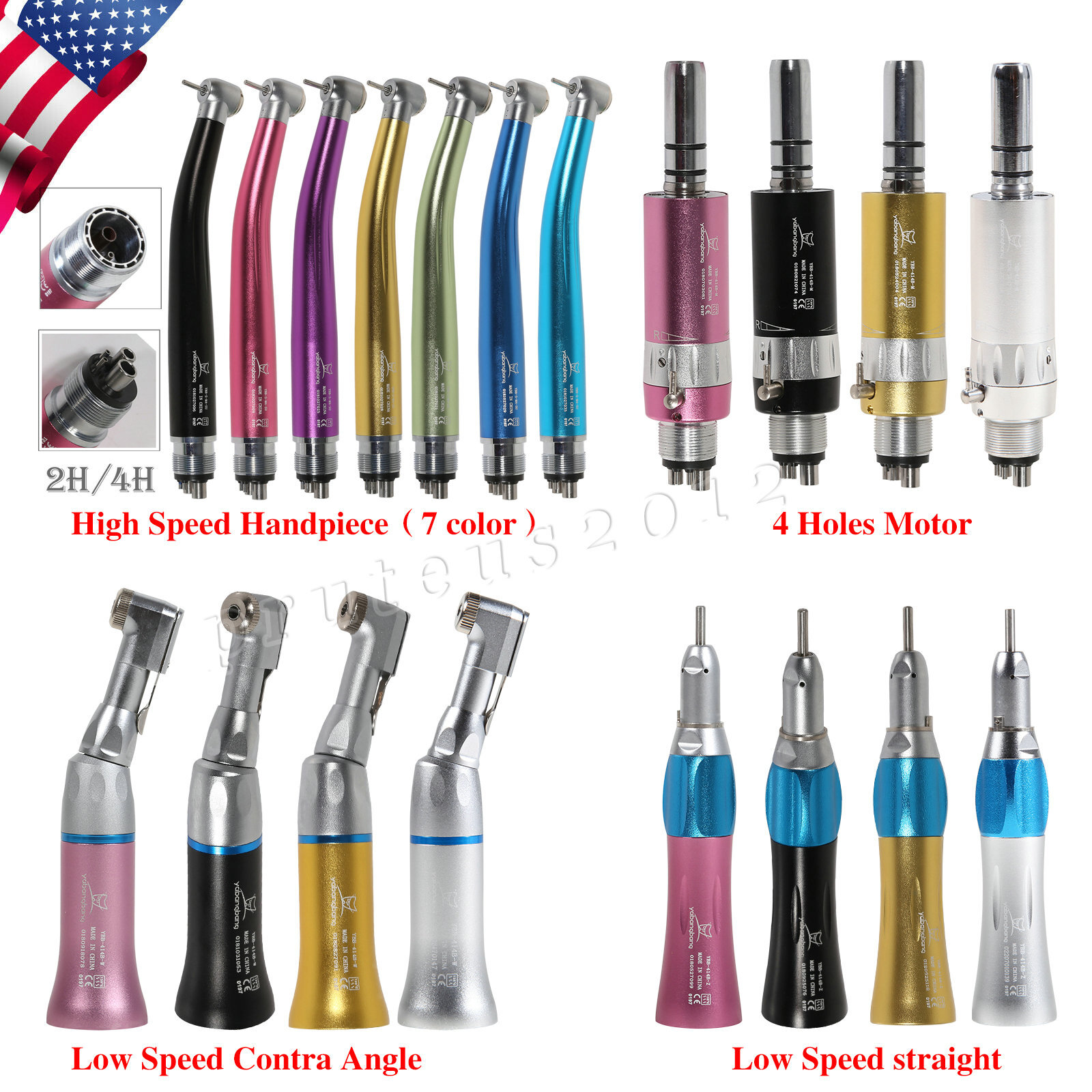 NSK Style Dental High/Low Speed Handpiece Push Button 4/2 Holes Colors