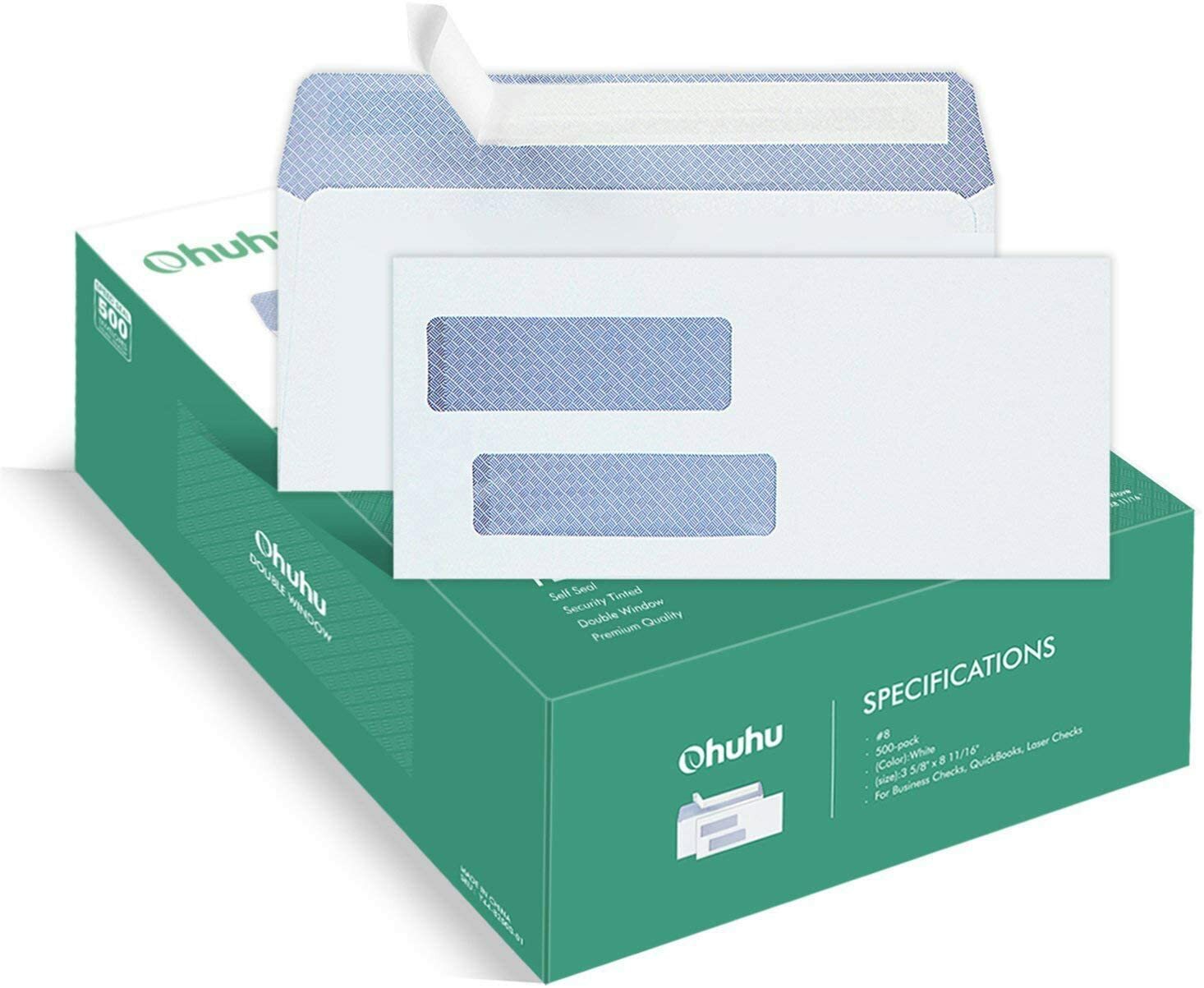 500 Count #8 Double Window Envelopes SELF SEAL Business Mailing 3 5/8″ x8 11/16″