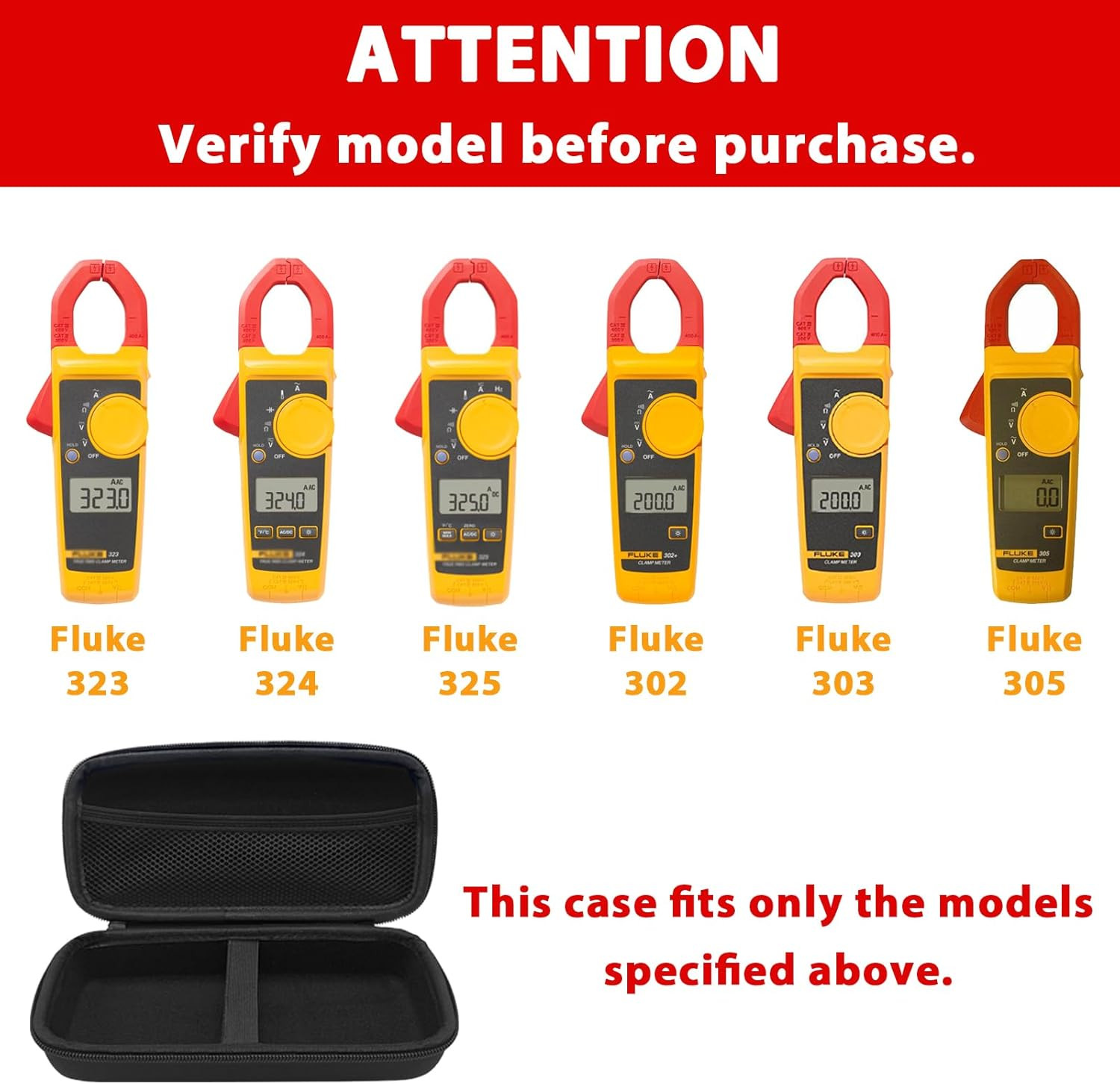Hard Tool Carrying Case for Fluke 323/324/325/303/305 Clamp Multimeter FC True R