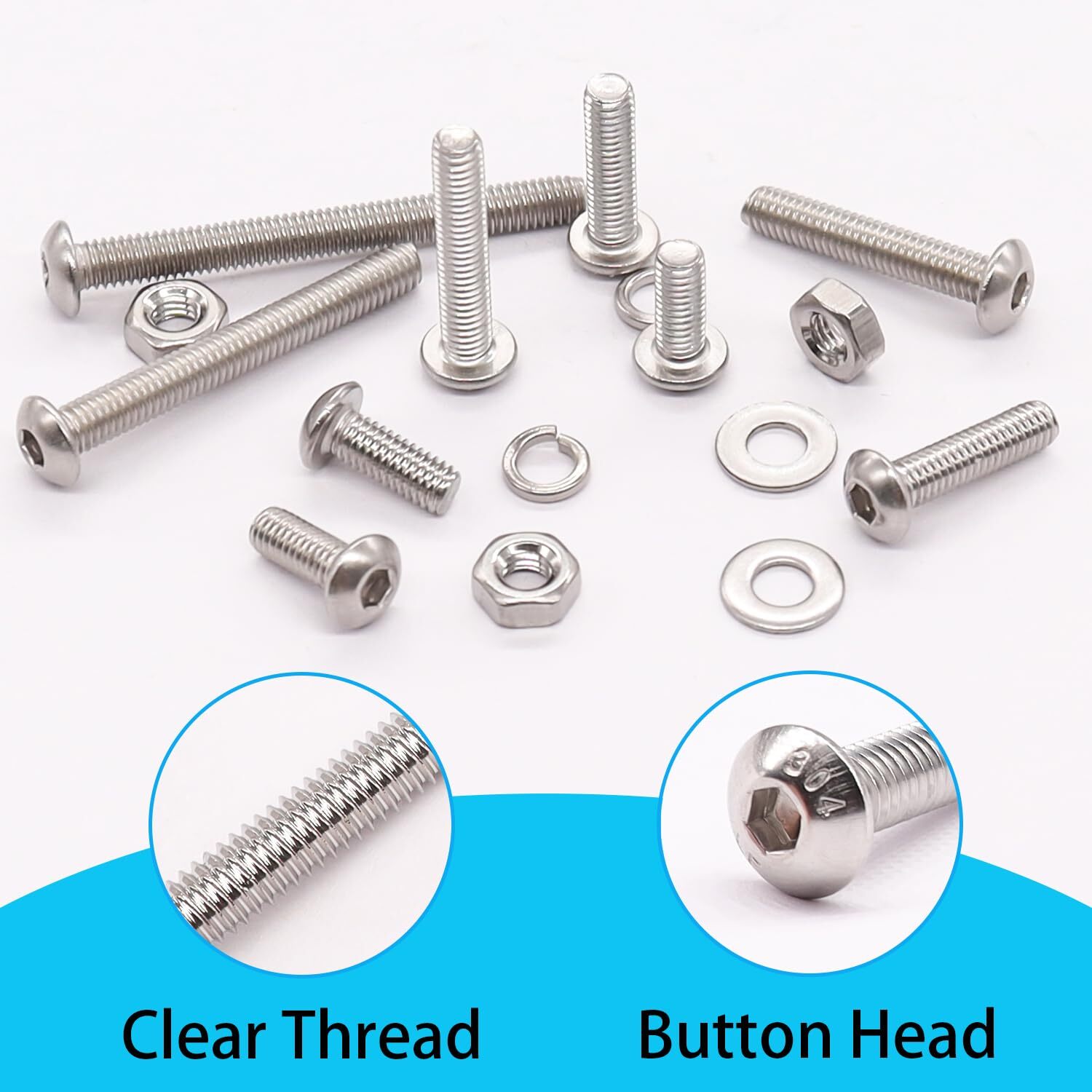 1410PCS M3 Hex Button Head Socket Cap Bolts Screws Washers Nuts Assortment Kits