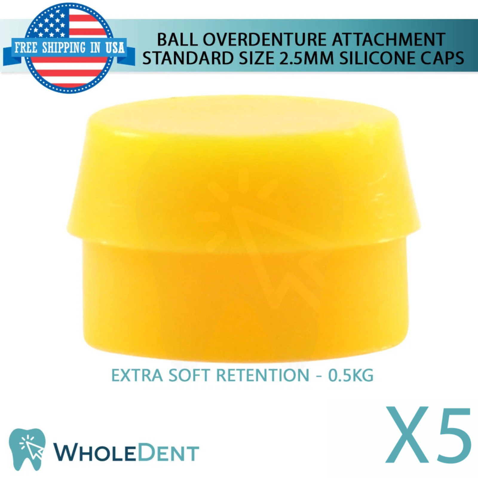 5x Dental Extra Soft Silicone Cap Ø2.5mm Ball Attachment 0.5kg Retention
