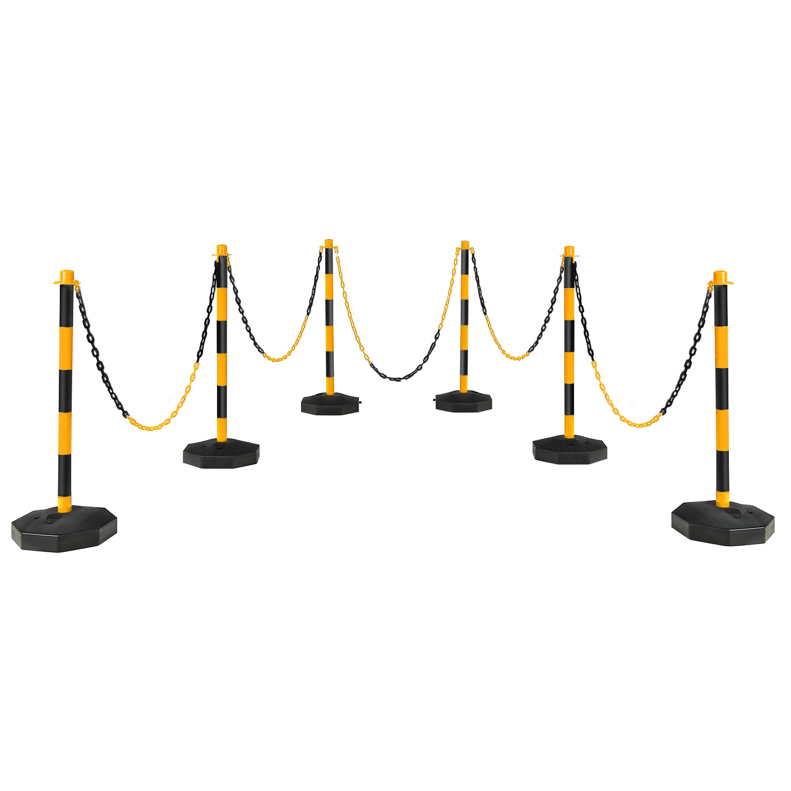 Costway 6 Pack Traffic Delineator Poles 34″ Barrier w/5FT Chains & Fillable Base