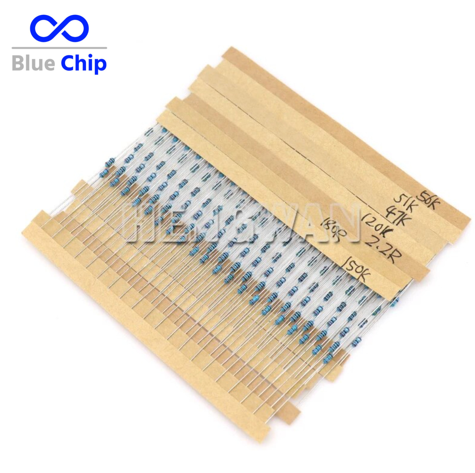 2600/1300/650pcs 1/4W 1/8W 1/2W 1W 2W 1% Metal Film Resistor Kit 130 Values Set