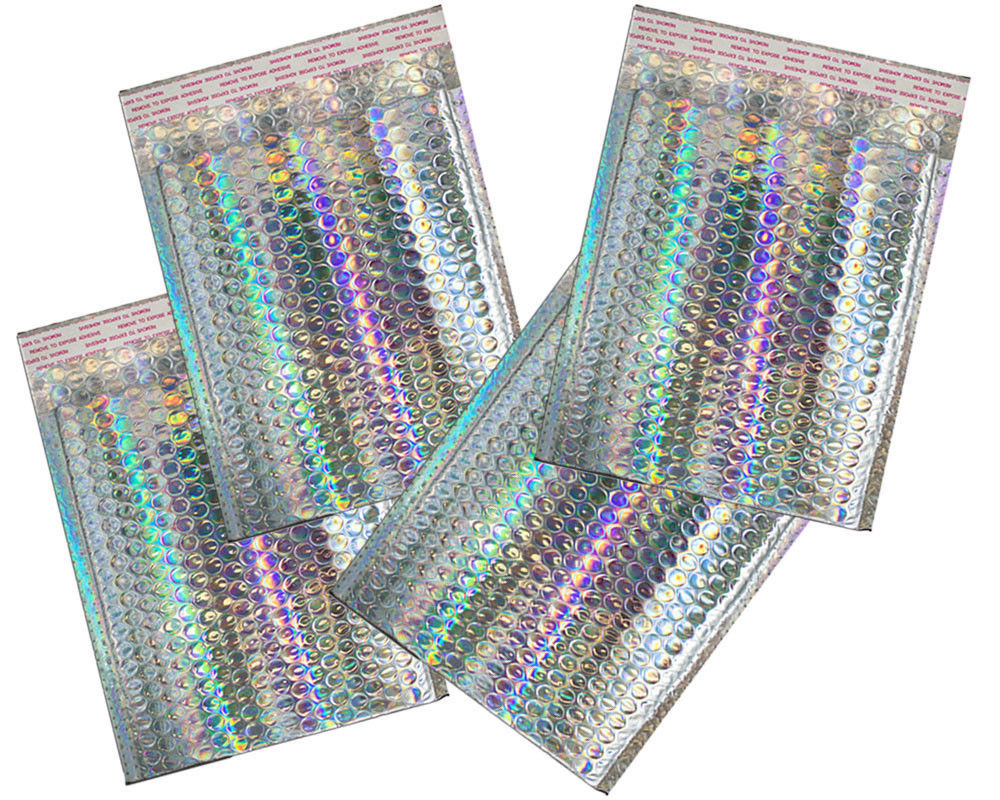 5X9″ 6X10, 8.5X12, 9.5X13″ Holographic Bubble Mailers, Metallic Padded Envelope