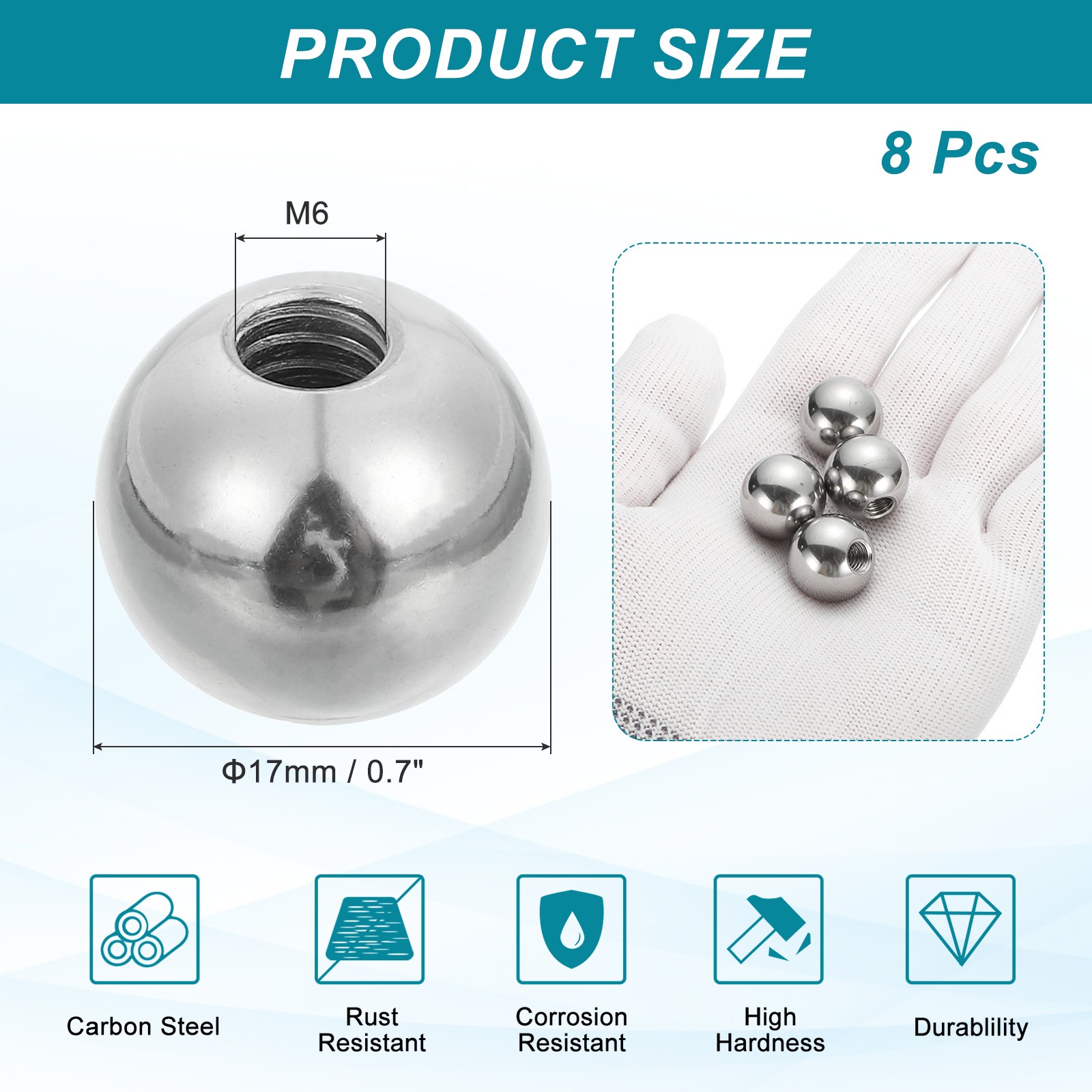 8Pcs 17mm Ball Nuts Knob M6 UNC Female Threaded Steel Swivel Ball