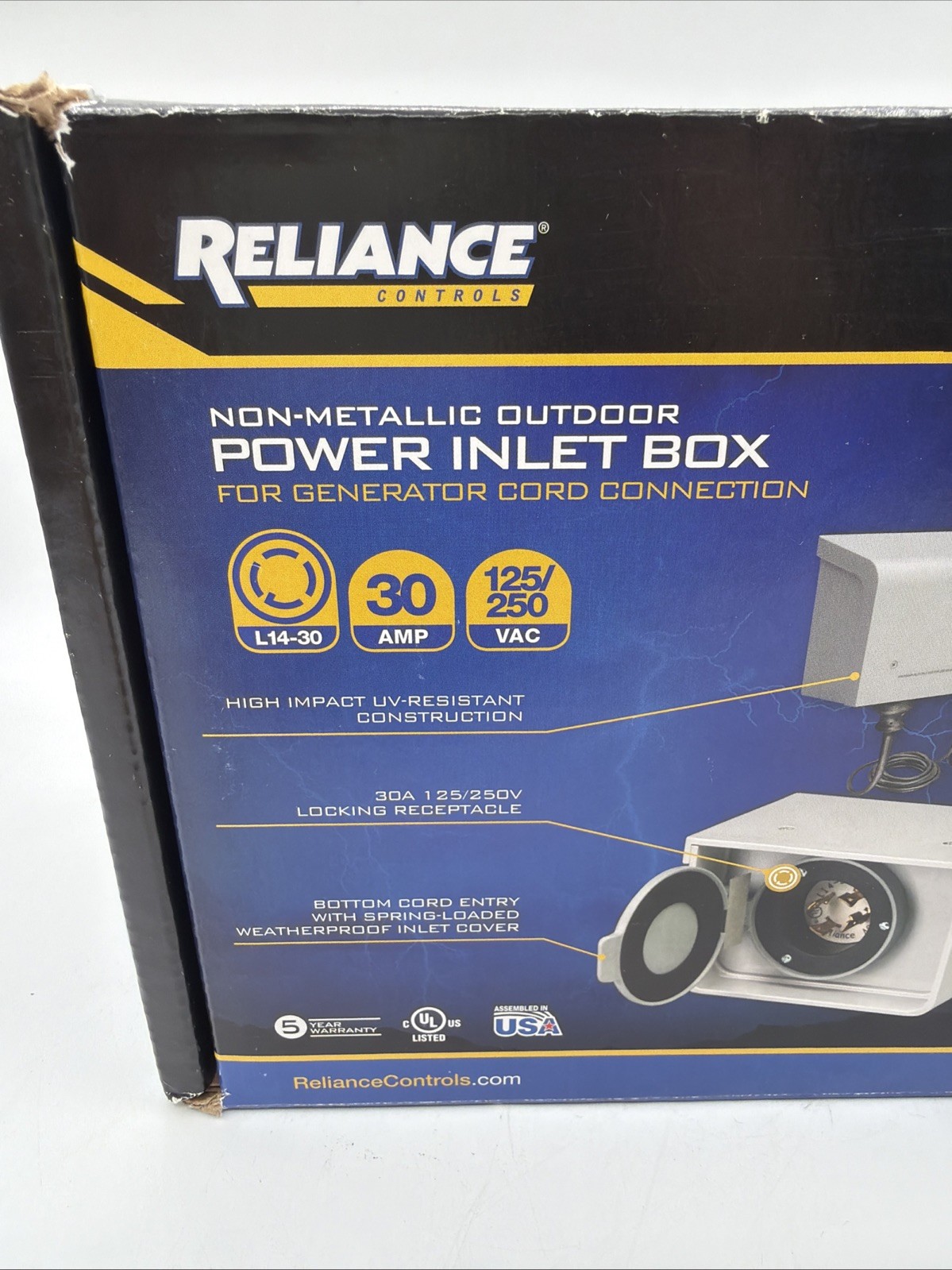 Reliance Controls PBN30RC L14-30 30Amp 125/250Vac Power Inlet Open Box