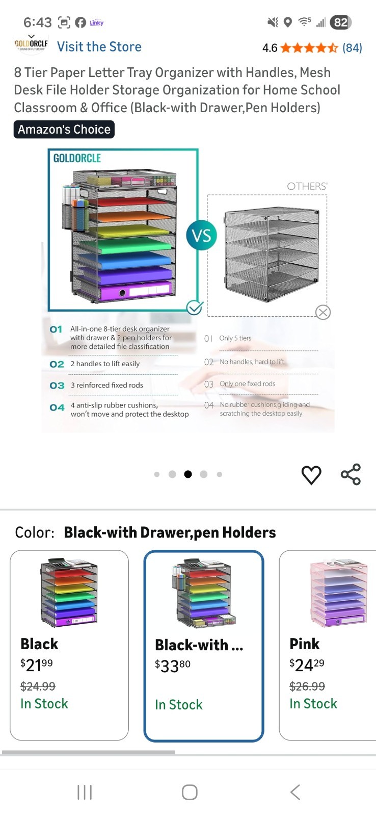 Goldorcle 8 Tier Paper Organizer Letter Tray Metal Desktop Organizer with Drawer