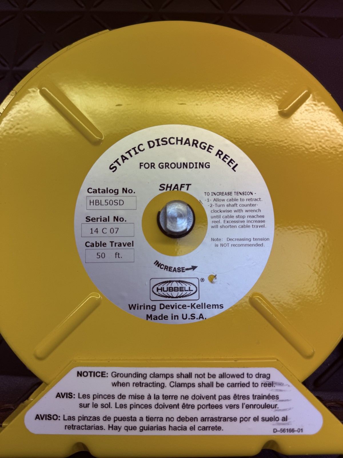 Hubbell HBL50SD Static Discharge Grounding Reel 50 Ft Cable Used