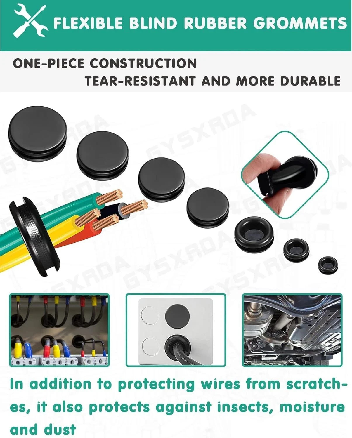 Rubber Grommet Kit 200 Pack – 7 Sizes Firewall Rubber Hole Plugs – Automotive, H