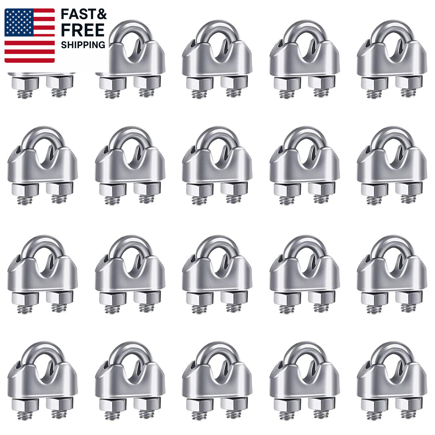 20PCS 3/16 Inches M5 Stainless Steel Wire Rope Cable Clip Clamp