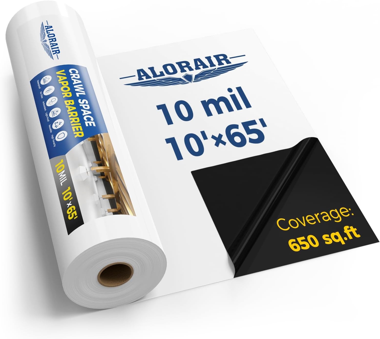 ALORAIR 10 mil Vapor Barrier for Crawl Space – 10′ x 65′ Heavy-Duty Plastic S…