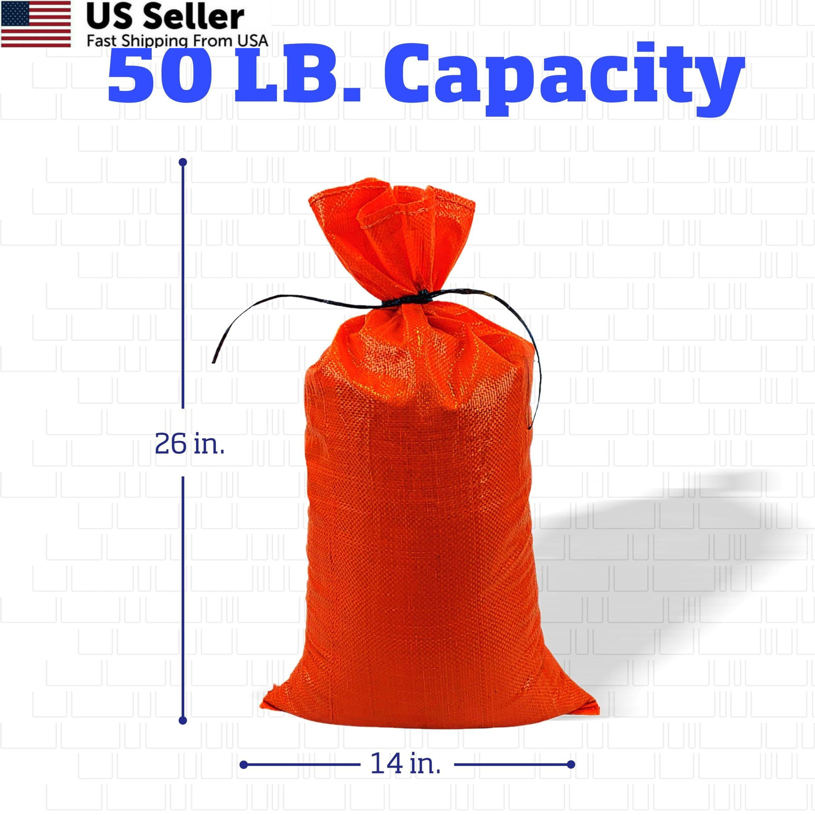 DURASACK Heavy Duty Sand Bags with Tie Strings Empty 100 Sandbags, Orange